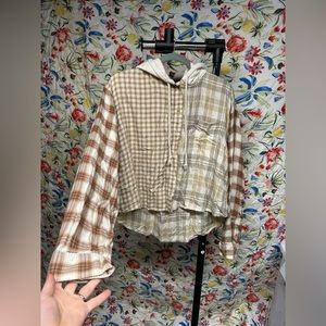 Patchwork design, super soft hooded button-up